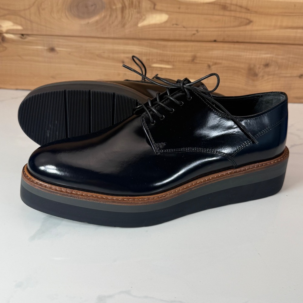 Vinci Drystan Black Polished Leather Platform Oxford Shoes Womens US 7M EU 37